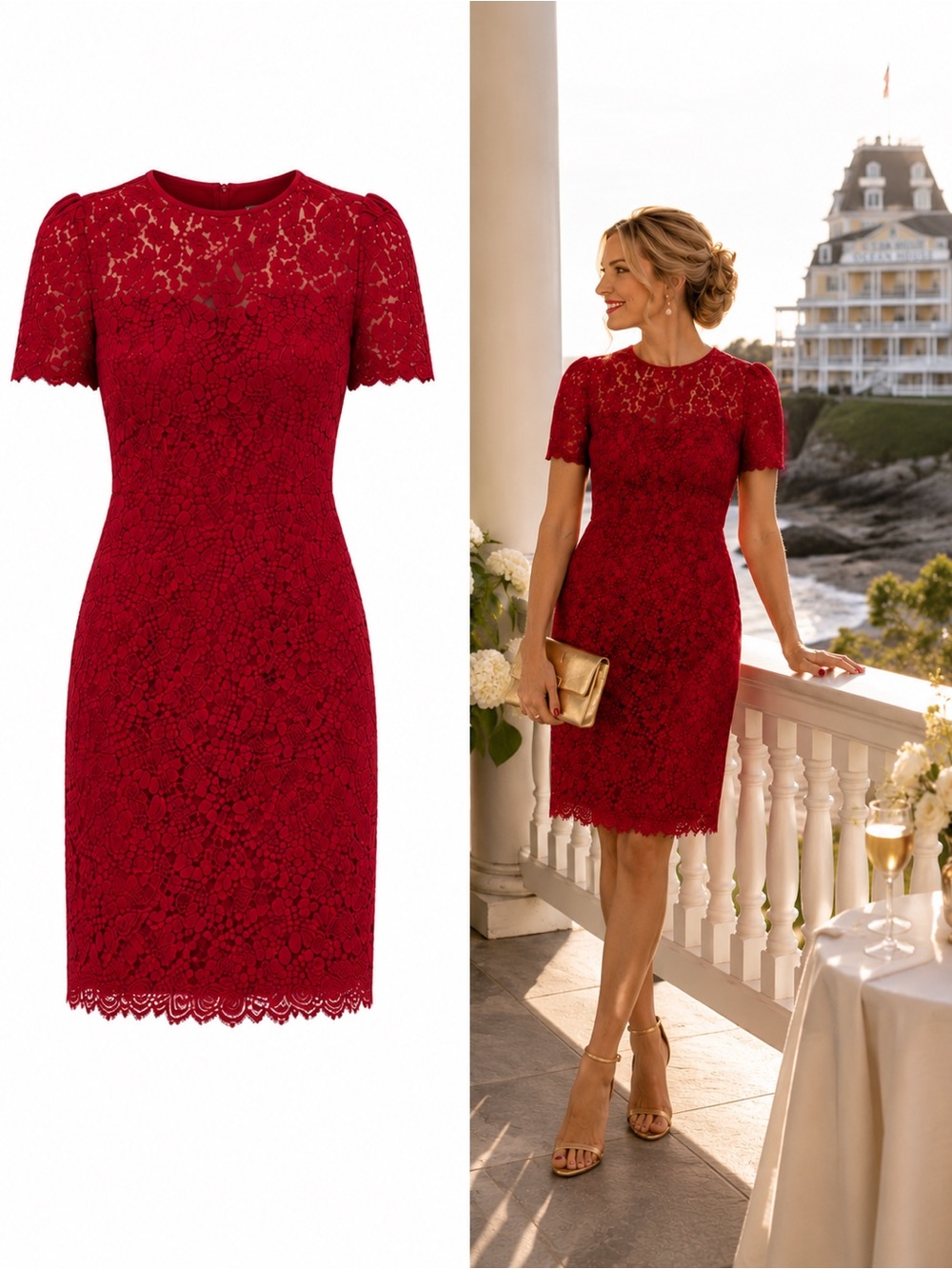 Draper James Regal Red Lace Sheath Dress Size 8 Reese Witherspoon Cocktail - Picture 1 of 12